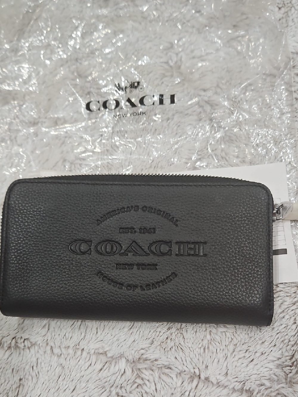 Coach Black Pebbled Leather Zip-Around Wallet